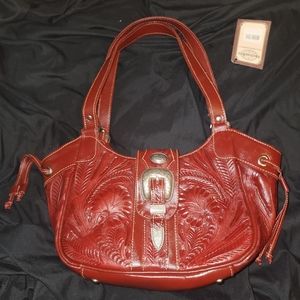 AMERICAN WEST LEATHER PURSE RED HAND TOOLED NWT